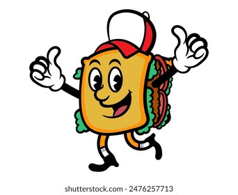Sandwich mascot cartoon characters wearing cap with thumbs up gestures. Best for sticker, logo, and mascot for franchise business restaurant