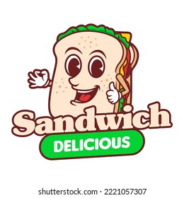 Sandwich Mascot Cartoon. Sandwich Illustration Logo. Food Mascot Character