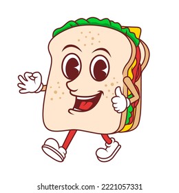 Sandwich Mascot Cartoon. Sandwich Illustration Logo. Food Mascot Character