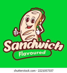 Sandwich Mascot Cartoon. Sandwich Illustration Logo. Food Mascot Character