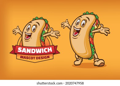 Sandwich Mascot Logo Design. Suit For, Fit To Sandwich Mascot Restaurant, Label, Display, Neon Box And Wallpaper