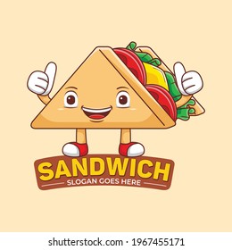 Sandwich Mascot Logo Vector in Flat Design Style.
