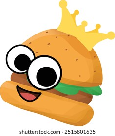 sandwich mascot wearing a crown and smile