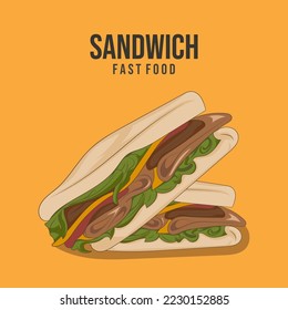 sandwich with meat and cheese, vector illustration