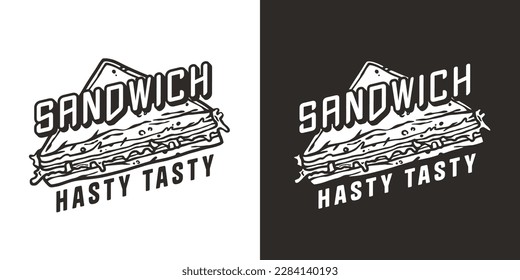 Sandwich with meat, cheese and vegetable for poster or food banner. Breakfast fast food or toasted toast for logo or emblem.