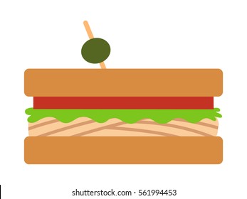 Sandwich with meat, lettuce and tomatoes flat color vector icon for food apps and websites