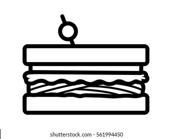 Sandwich with meat, lettuce and tomatoes line art vector icon for food apps and websites