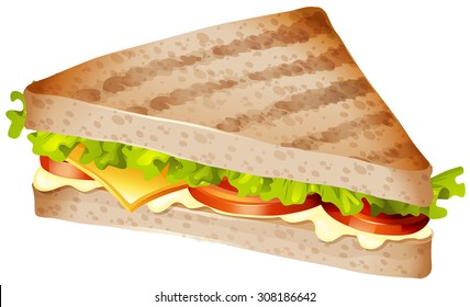 Sandwich with meat and vegetables illustration