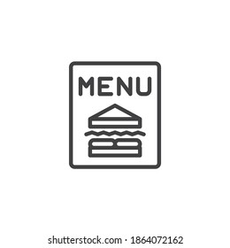 Icono de línea de menú de sándwich. signo de estilo lineal para concepto móvil y diseño web. Menú de restaurante de comida rápida contorno icono vector. Símbolo, ilustración del logotipo. Gráficos vectoriales