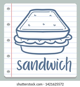 Sandwich Notebook School Objects. Teacher Learning Doodle. Icon Symbol Sketch. Line Hand Drawn Art.