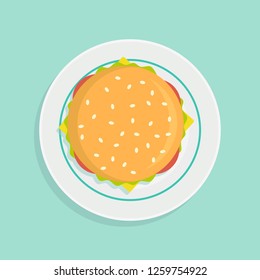 Sandwich on plate. Stock flat vector illustration.
