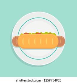 Sandwich on plate. Stock flat vector illustration.