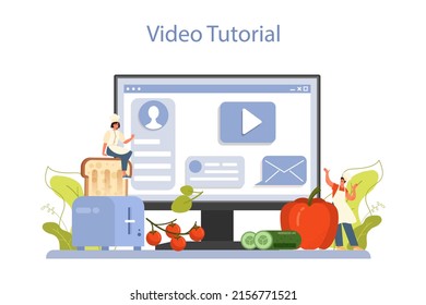 Sandwich online service or platform. Variety of delicious toasts for breakfast. Delicious lunch snack. Video tutorial. Flat vector illustration