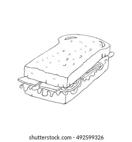 Sandwich outline drawing. VECTOR sketch. Great for restaurant menu or banner