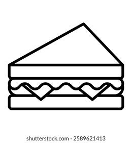 Sandwich outline icon, a classic sandwich with layers of ingredients. Perfect for projects related to fast food restaurants, diners, delis, cafes, or lunch menus.