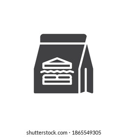 Sandwich paper bag vector icon. filled flat sign for mobile concept and web design. Takeaway food box glyph icon. Symbol, logo illustration. Vector graphics