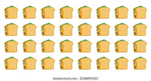 Sandwich pattern featuring colorful layers of lettuce and tomato on a clean white background ideal for food-themed design