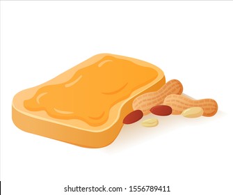 Sandwich with peanut butter on bread. Fried toast.Realistic food illustration. Vector.