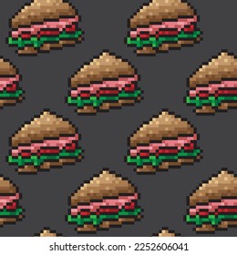  Sandwich pixel seamless pattern food isolated on gray background