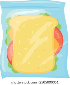 Sandwich in plastic wrap cartoon icon. Zip bag lunch isolated on white background