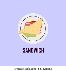 Sandwich in the plate flat ilustration