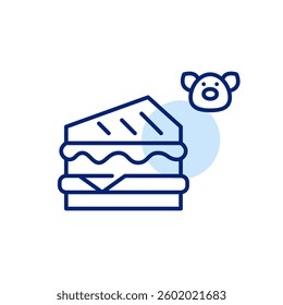 Sandwich with pork. Restaurant, fast food menu and snacks. Pixel perfect, editable stroke vector icon