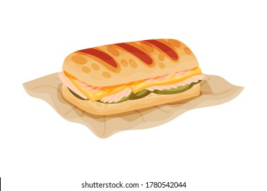 Sandwich with Pork Roast and Mustard as Cuban Dish Vector Illustration