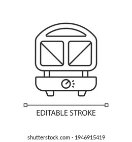 Sandwich Press Linear Icon. Home Cooker. Household Electric Utensil. Small Kitchen Appliance. Thin Line Customizable Illustration. Contour Symbol. Vector Isolated Outline Drawing. Editable Stroke