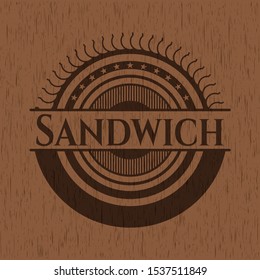 Sandwich realistic wooden emblem. Vector Illustration.