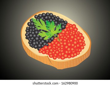 Sandwich with red and black caviar
