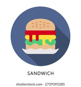Sándwich Redondeado Icono De Color Plano, Mini Ilustración Relacionada Con La Comida, Gastronomía. Uso Para El Concepto Moderno, Ui, Web Ux Y Desarrollo De App.