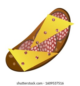 Sandwich with salami and cheese on rye bread vector illustration
