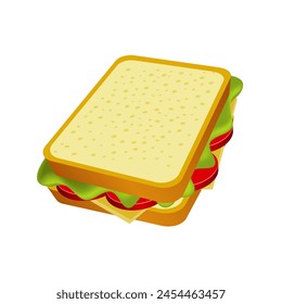 Sandwich with sausage, cheese salad and tomatoes.Vector illustration isolated on a white background.