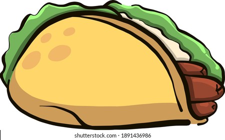 Sandwich with sausage , illustration, vector on white background