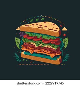 sandwich with sausage long square bacon sandwich cartoon vector icon illustration
