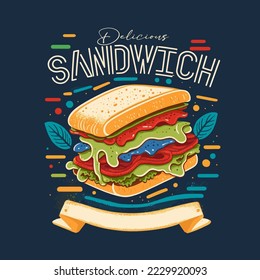 sandwich with sausage long square bacon sandwich cartoon vector icon illustration