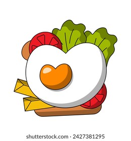 Sandwich with scrambled eggs in the shape of a heart in color