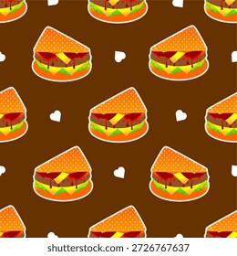 Plano de fundo padrão sem emenda de sanduíche. Mão desenhada de padrão de sanduíche. Plano de fundo padrão de fast food em sanduíche.