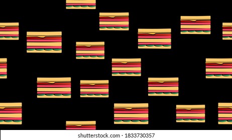 Sandwich seamless pattern, breakfast fast food. Cartoon flat style. Vector.