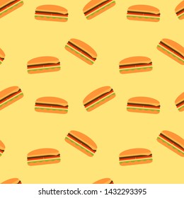 Sandwich seamless pattern. Bright cartoon illustration for menu design, fabric and wallpaper.