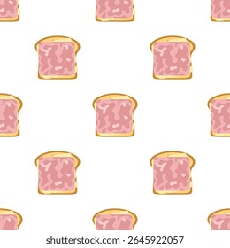 sandwich seamless pattern with cheese and ham on toast, fast food flat vector illustration