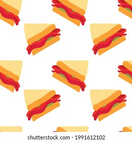 Sandwich seamless pattern. Fast food hand drawn endless background. Part of set.