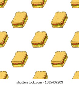 Sandwich.  Seamless pattern. hand drawn vector illustration.   doodles or cartoon style.