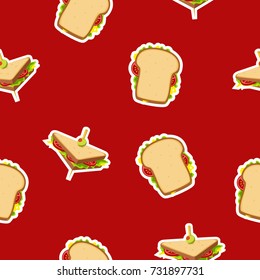 Sandwich seamless pattern on Delicious red background