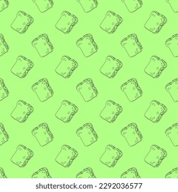 Sandwich seamless pattern on green background. Fresh food vector illustration. Bread wallpaper. Slice of cheese, lettuce. tomato wallpaper