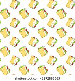 Sandwich nahtloses Muster. Snack Food Hintergrund. Brot mit Vektorgrafik. Käsemaschine