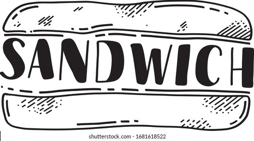 	
Logo de sketch de sándwich, ilustración de tipografía