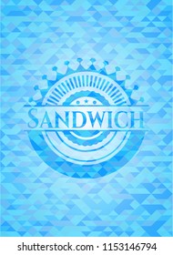 Sandwich sky blue emblem with triangle mosaic background