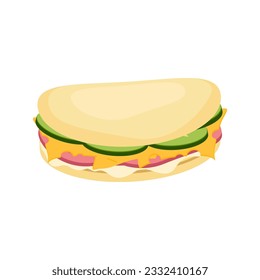 Sandwich. Snack fast food. Meatball sub, wrap and traditional ham and cheese on toast. Vector illustration isolated on white background EPS10