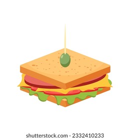 Sandwich. Snack fast food. Meatball sub, wrap and traditional ham and cheese on toast. Vector illustration isolated on white background EPS10